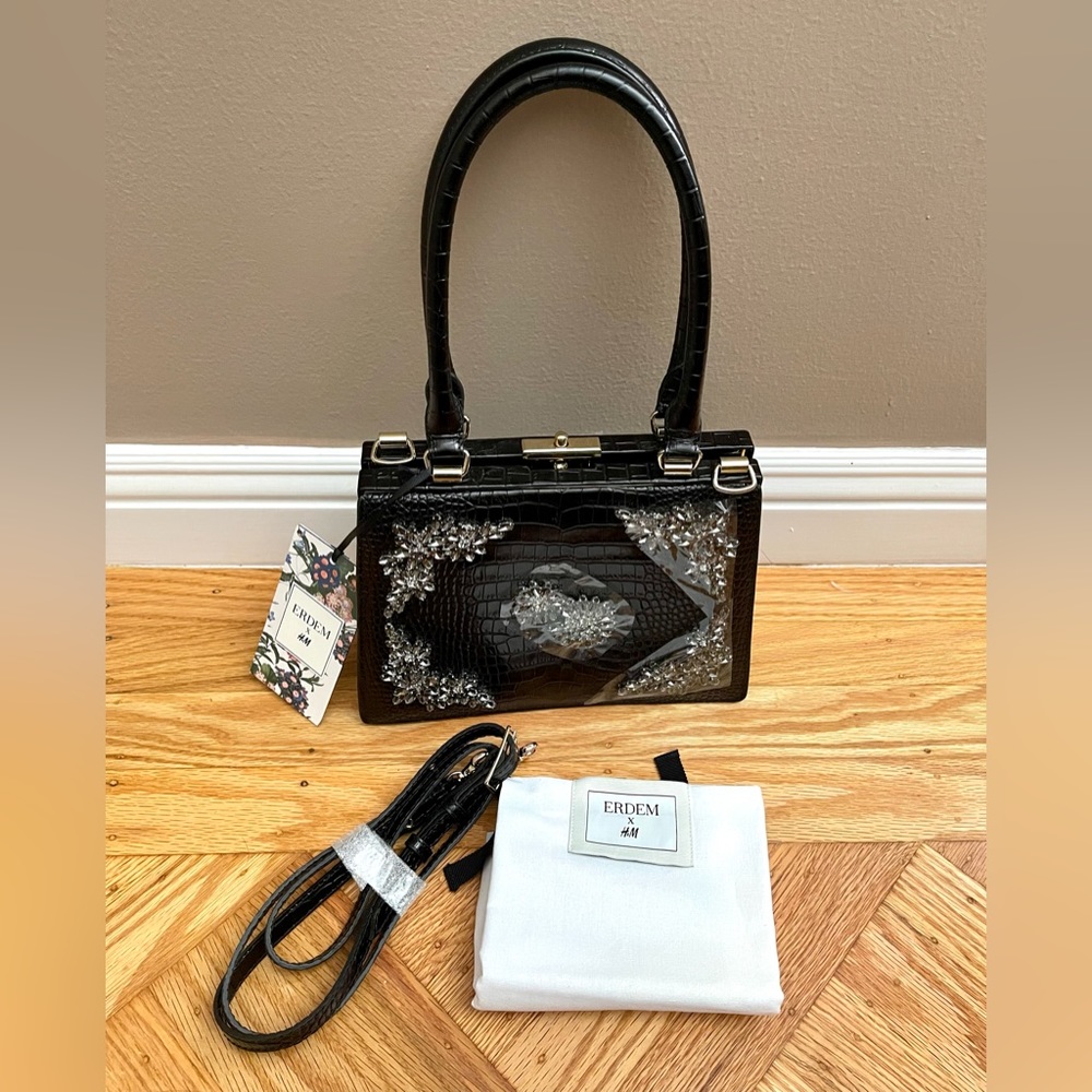 NEW H&M X Erdem Black Leather Handbag Crystal Wedding Party Christmas Purse - Picture 2 of 7